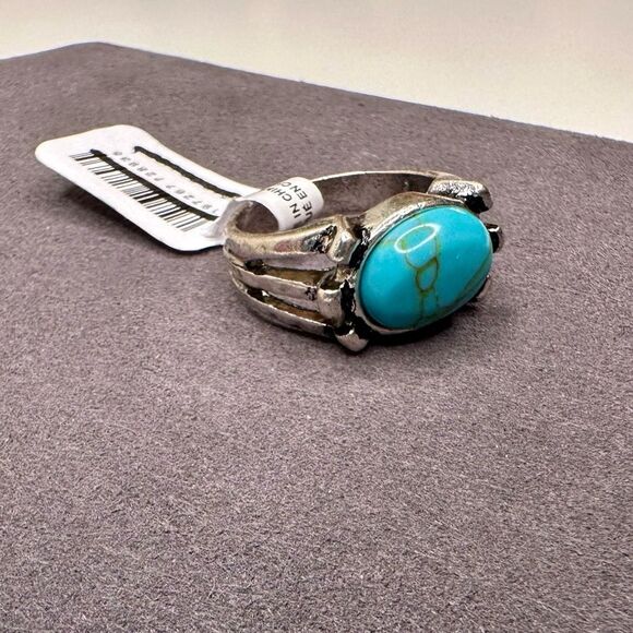 Free People Turquoise Statement Ring Western Silver-Tone Boho Vintage-Inspired - Picture 2 of 7